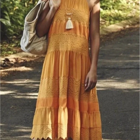 Anthropologie HD in Paris Yellow Lace Midi Dress - Picture 2 of 4